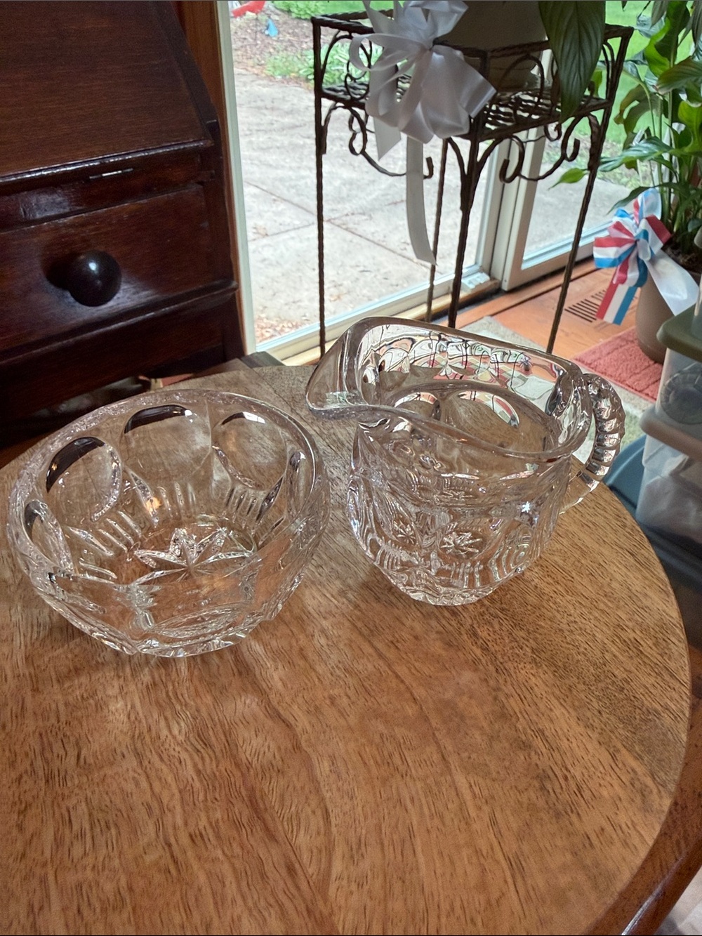 Cut Crystal Cream and SugarBowl - Clear Glass